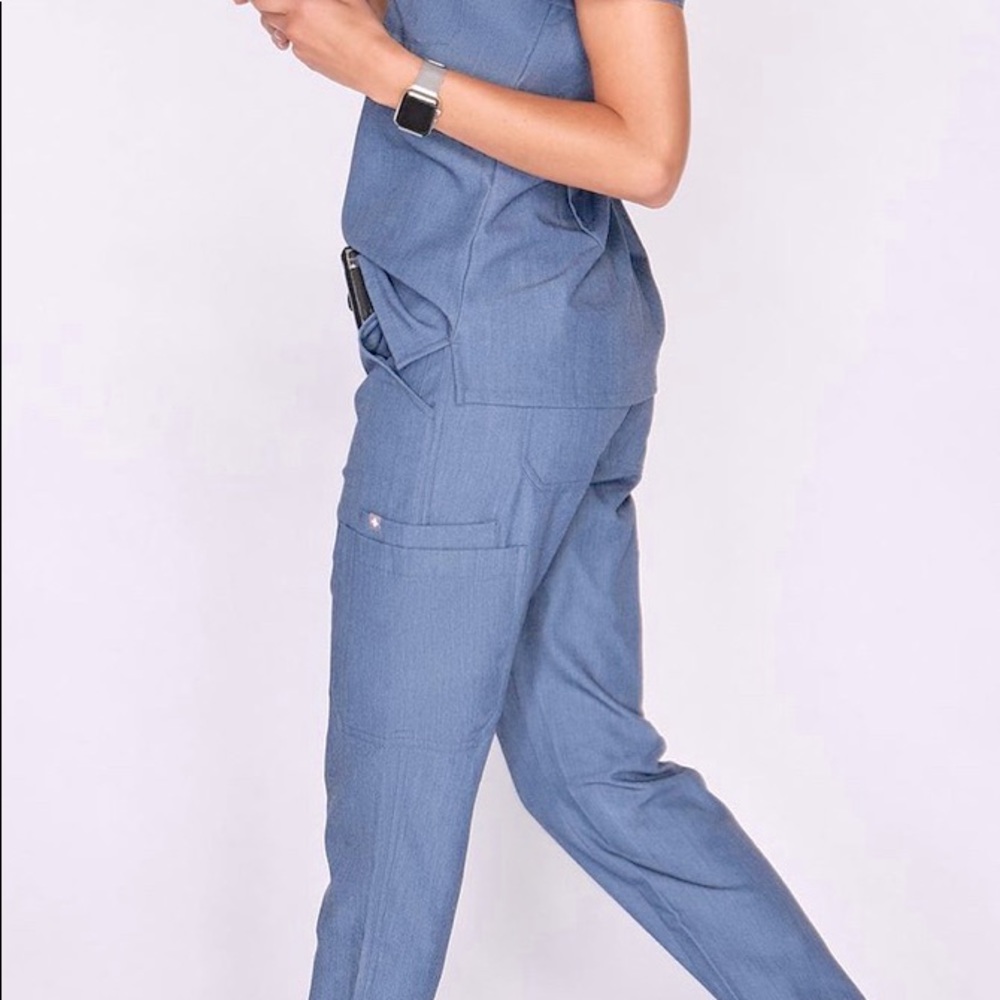 FIGS scrubs in Heather Denim